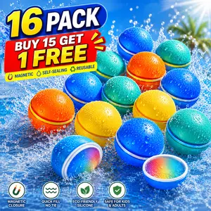 Reusable Magnetic Water Balloons – 16 Pack (Buy 15 Get 1 FREE) | 32 Pack (Buy 30 Get 2 FREE) | 48 Pack (Buy 45 Get 3 FREE), Silicone Self-Sealing Splash Balls, Quick Fill Reusable Pool & Beach Toys for Kids & Adults
