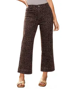 luvamia Wide Leg Jeans for Women High Waisted Leopard Cheetah Print Stretch Cropped Denim Pants Patch Pocket Flare Jeans