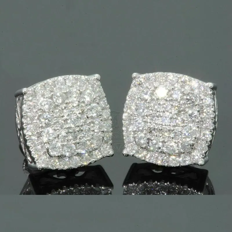Men's Earrings, 18-Karat Gold-Plated Hip Hop Square Studs with Micro Pave Zircon, Lightweight Jewelry for Birthday, Anniversary, Gold Earrings, Male, Eu