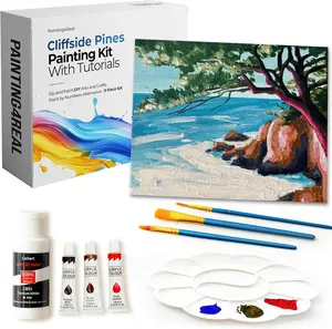 DIY Cliffside Pines Acrylic Painting Kit with Video Tutorials - 9pc Art Set for Adults & Beginners
