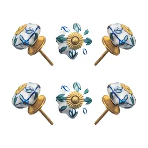 Hand-Painted Floral Multi flower Ceramic Knobs (Pack of 6) - Hand-Painted & Easy Install for Furniture by CDNY