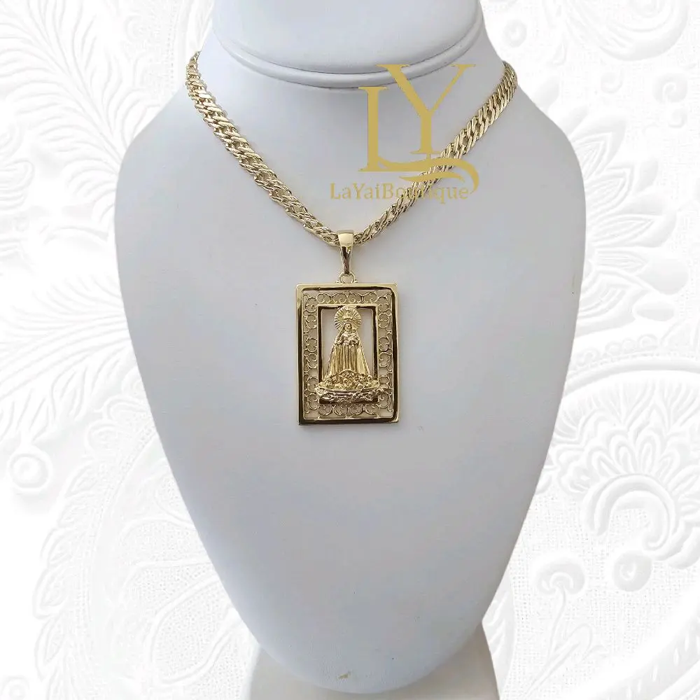 LaYaiBoutique #1496 Virgin of Charity necklace and pendant, 14k gold plated, high quality