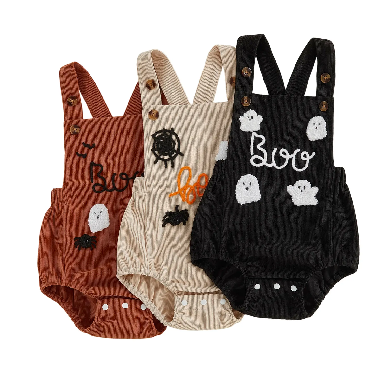 Infant Baby Boys Girls Halloween Romper Ghost Spider Embroidery Sleeveless Square Neck Bubble Jumpsuit 0-18 Months