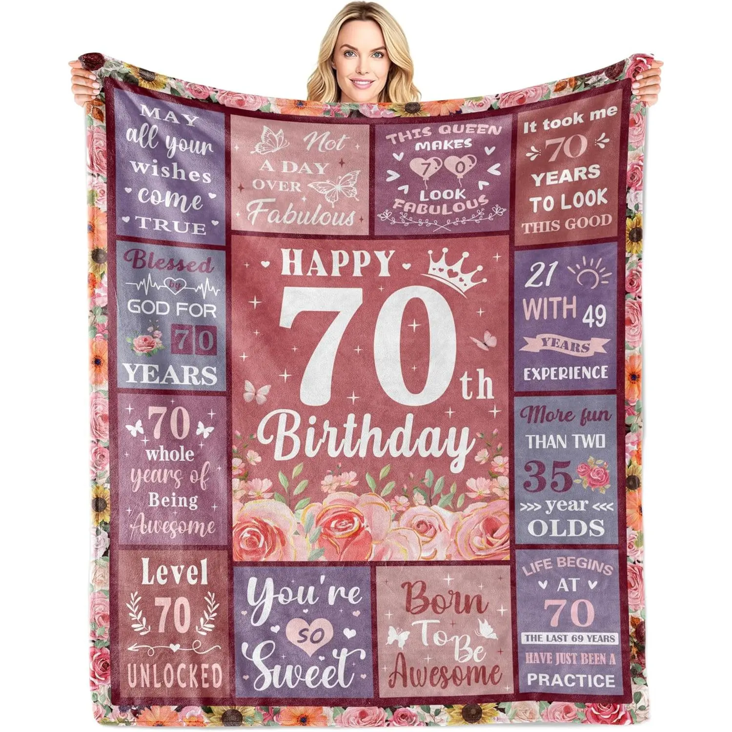 70th Birthday Gifts for Women Blanket, Gifts for 70 Year Old Woman, 70 Year Old Birthday Gifts, 70th Birthday Decorations for Women Blanket