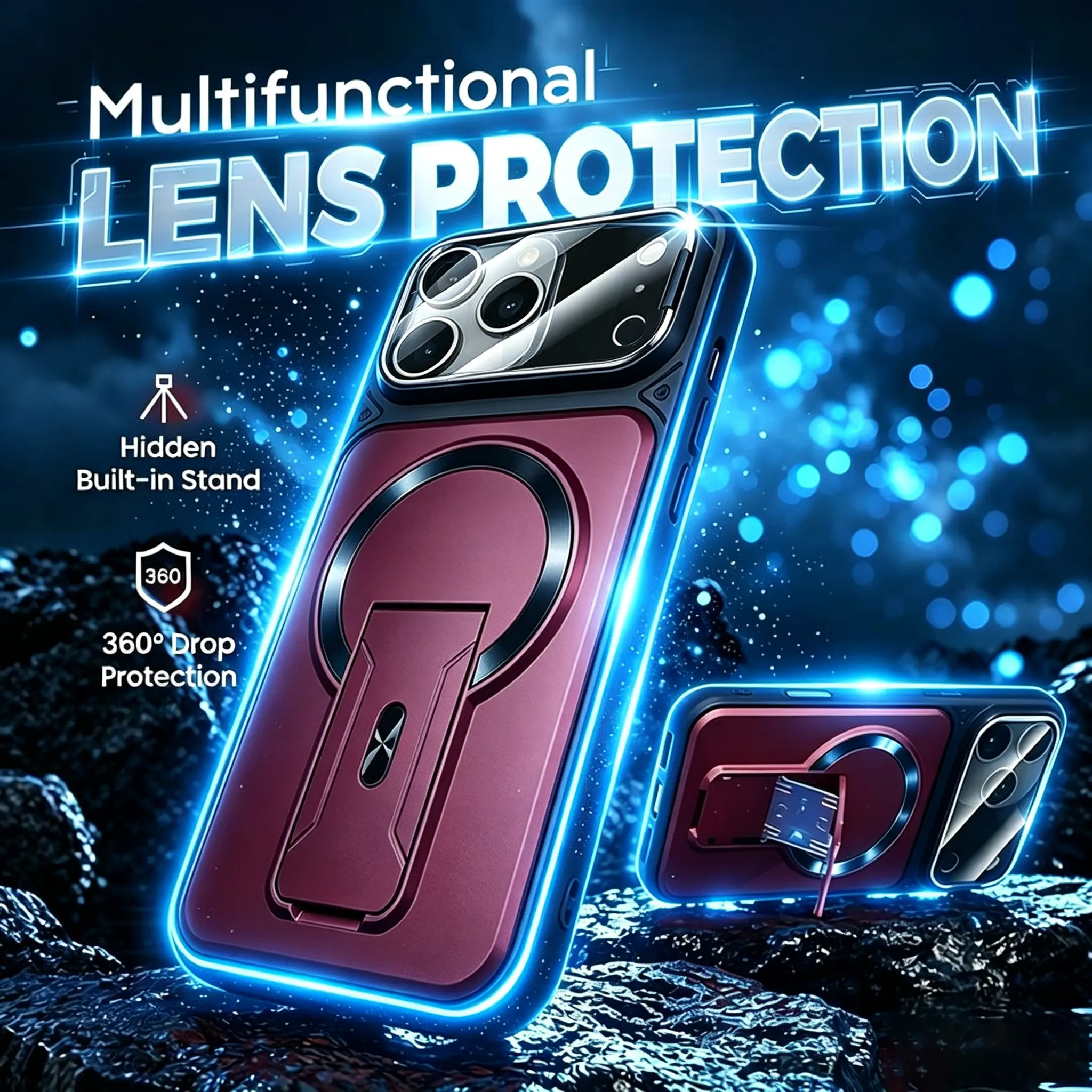 Weseecase Protective Multifunctional Smartphone Casing - iPhone Accessories with Invisible Stand, Camera Cover