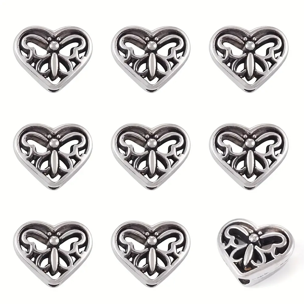 Retro Silvery Hollow Butterfly Heart-Shaped Spacer Beads, 80/100pcs, 10x12mm, DIY Beading & Jewelry Making Supplies, for Heart Shaped Necklaces & Bracelets, Ideal Gifts for Friends, Heart Shaped Necklace