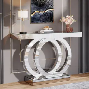 43.3-Inch Mirrored Console Table, Modern Entryway Table with Thickened Mirror Finish Tabletop, Rectangle Glass Sofa Table Foyer Table for Entryway, Hallway, Living Room
