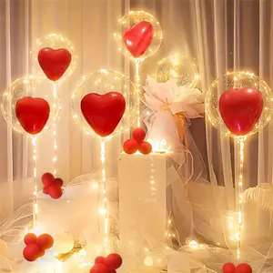 Bobo Balloons 5 Pcs Large LED Glowing Balloons - Yellow String Lights & 20pcs Red Hearts, Do Not Include Batteries for Various Parties