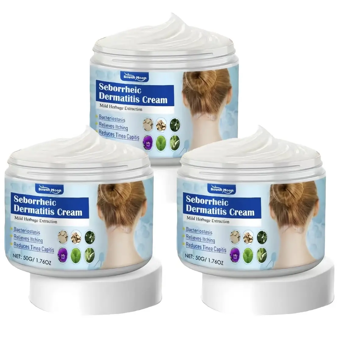3 Bottles TrueRelief Herbal Menthol Cream - 50g Gentle Daily Plant Formula for Folliculitis, Seborrheic Dermatitis, Honeysuckle/Dandelion/Sophora Phellodendron Infused Scalp & Body Soothing Moisturizer with Oct Anti-Dandruff Pre-Wash Benefit