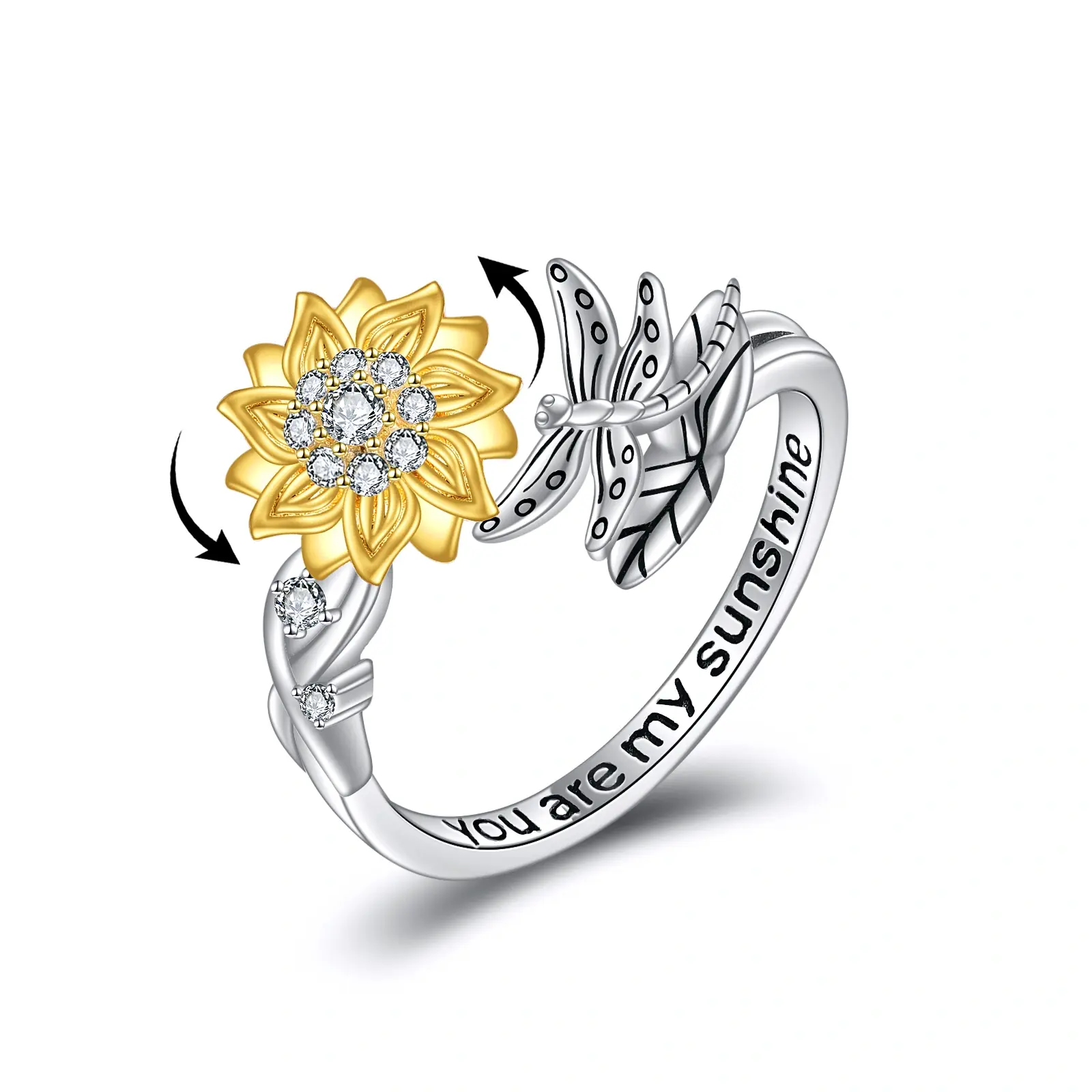 Anxiety Rings for Women and Men  S925 Silver Spinner Fidget Band Sunflower Rings  for Stress Relief and Wedding Promise Comfort Fit Size 7-11