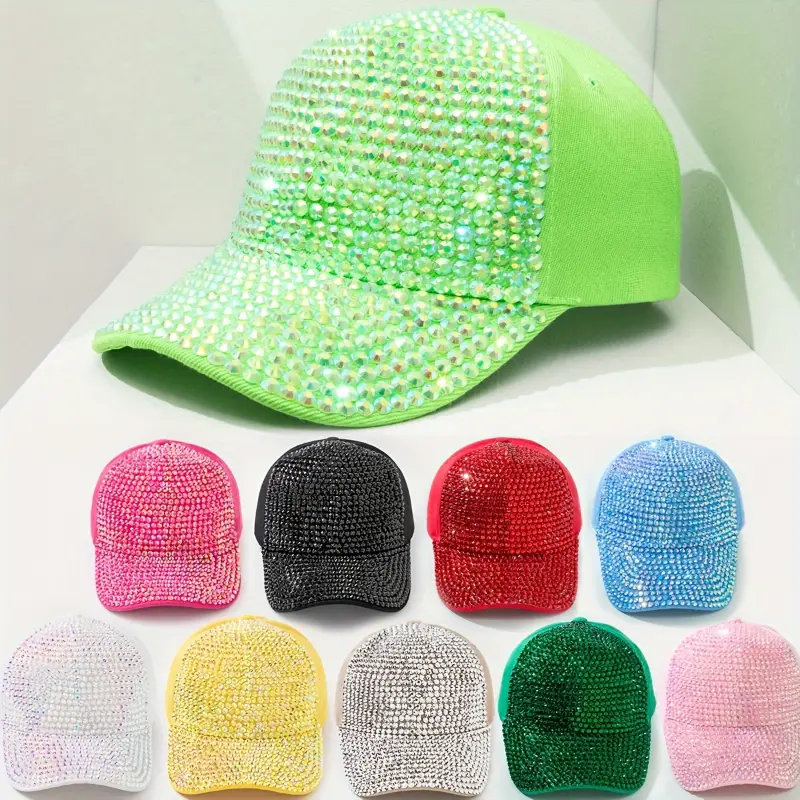 [Colorful Rhinestone Baseball Cap] Rhinestone Bling Baseball Cap For Women, Fashionable Sun Hat, Adjustable Caps, Colorful Casual Style Accessory For Outdoor Activities