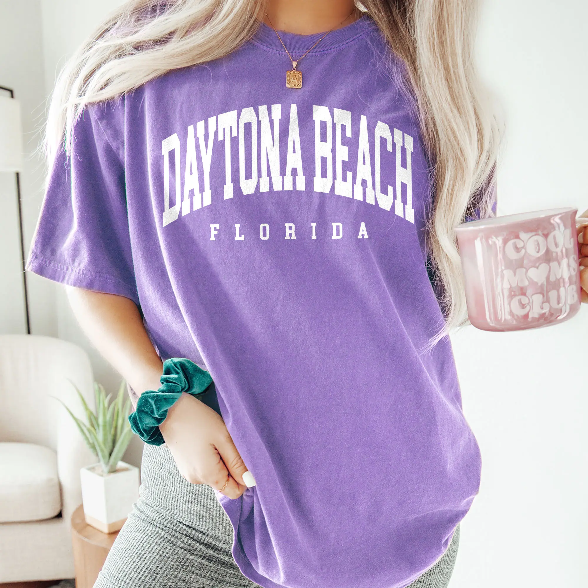 Daytona Beach Florida Comfort Colors Beach Shirt - Trendy Travel Vintage Varsity Collegiate College Destination Bachelorette Wedding Party Vacation Vacay Tee - Unisex Garment-Dyed T-shirt For Women
