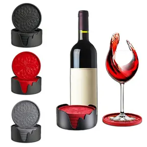 Silicone Coasters 6-Pack with Base, Beverage and Wine Glass Coasters, Thickened Non-slip Diamond Non-stick Tr