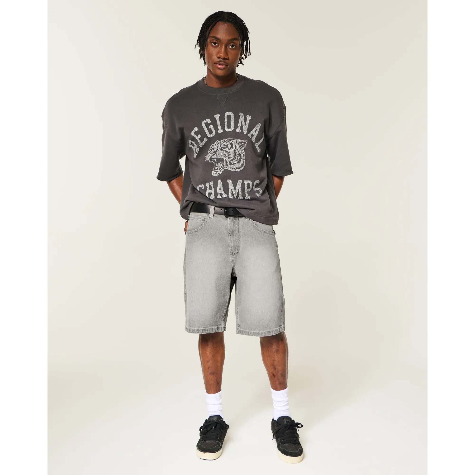 Hollister Grey Baggy Jean Shorts