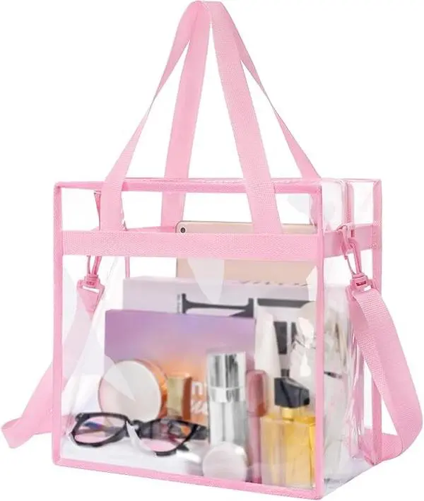 Clear Bags 12x6x12 Stadium Approved Clear Tote Bag with Zipper Closure Crossbody Shoulder Bag with Adjustable Strap
