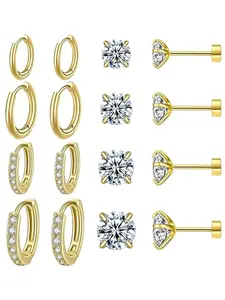 Elegant Artificial Zircon Decorated Hoop Earrings, Zircon Stud Earrings, Fashionable Earrings for Women & Girls, Trendy All-match & Exquisite Jewelry for Birthday Gift, Hoop Earring Sets