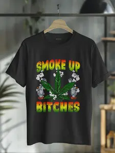 100% Cotton Unisex Marijuana Pot Leaf Smoke Up Bitches Cannabis Weed 420 Stoner T-Shirt