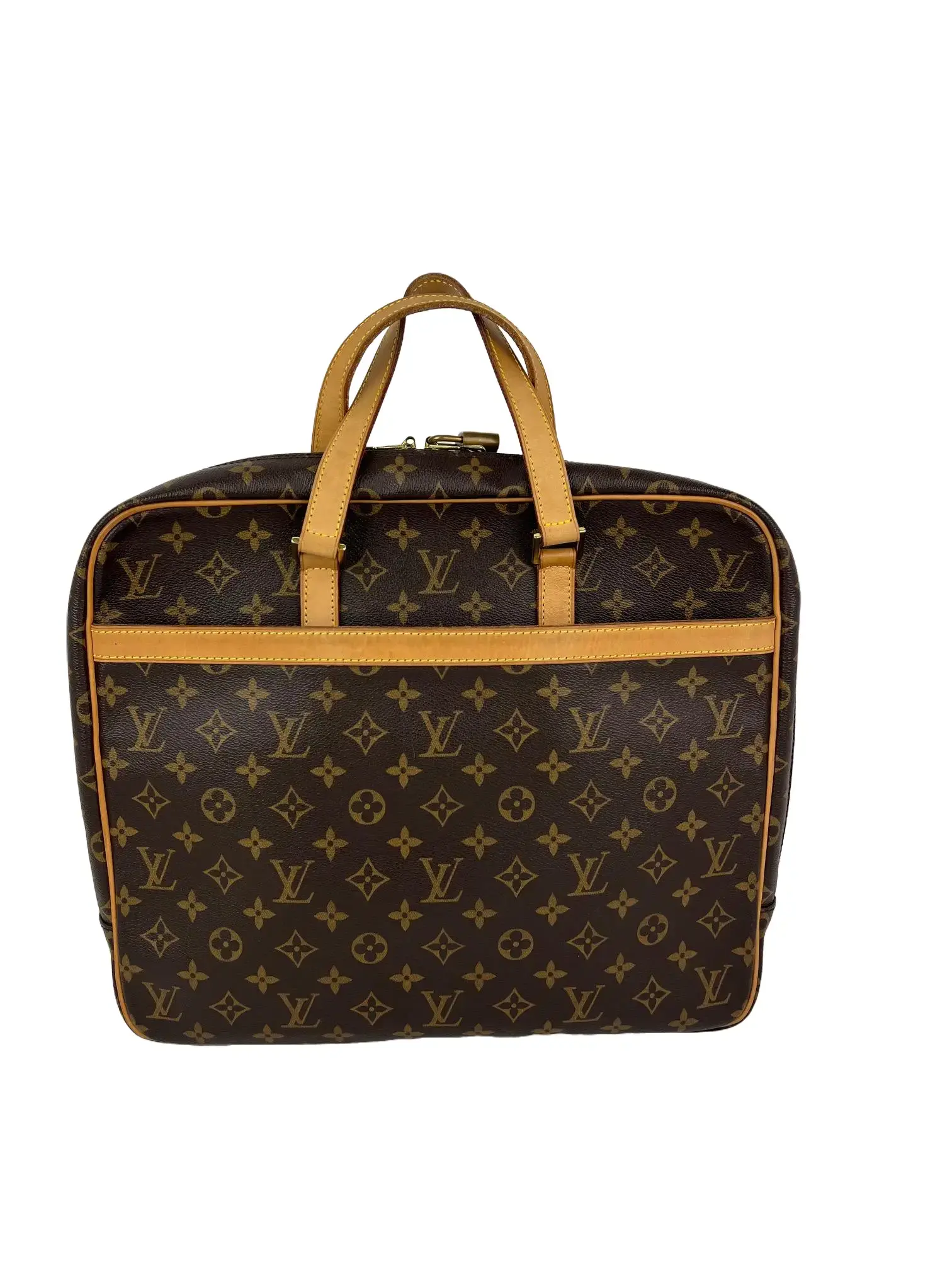 Pre-owned Louis Vuitton Canvas Professional & Technology Bags Monogram Porte Documents Pegase Briefcase Gold, Mint, Leather Strap, Patina Leather, Zip Professional Bag, Luggage‑Ready Fit, Mb0064