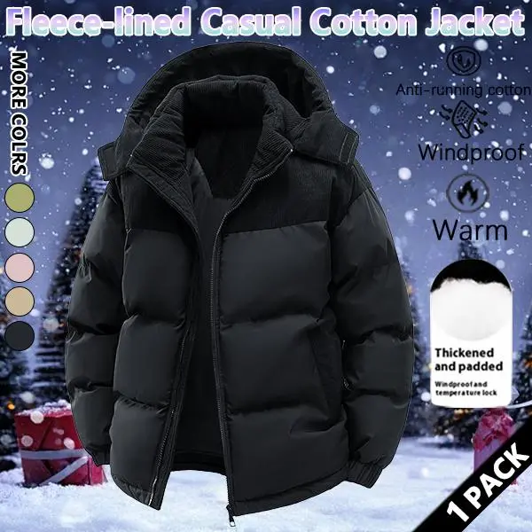 Winter hooded casual fleece-lined men's coat,removable hood,warm color-blocked cotton jacketcouples' style winter cotton coat, outerwear top. SpringStatements