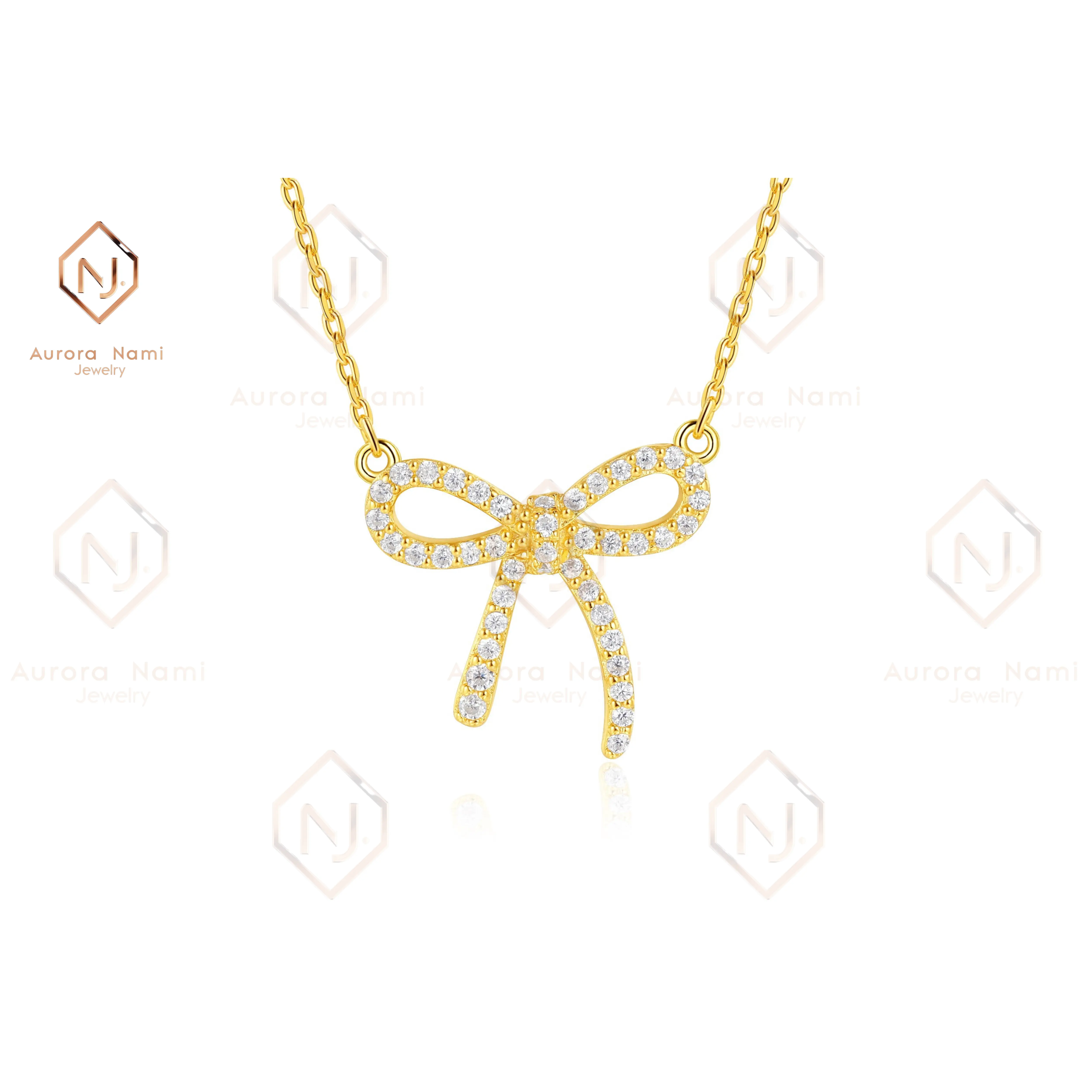 Gold Bow Ribbon Necklace