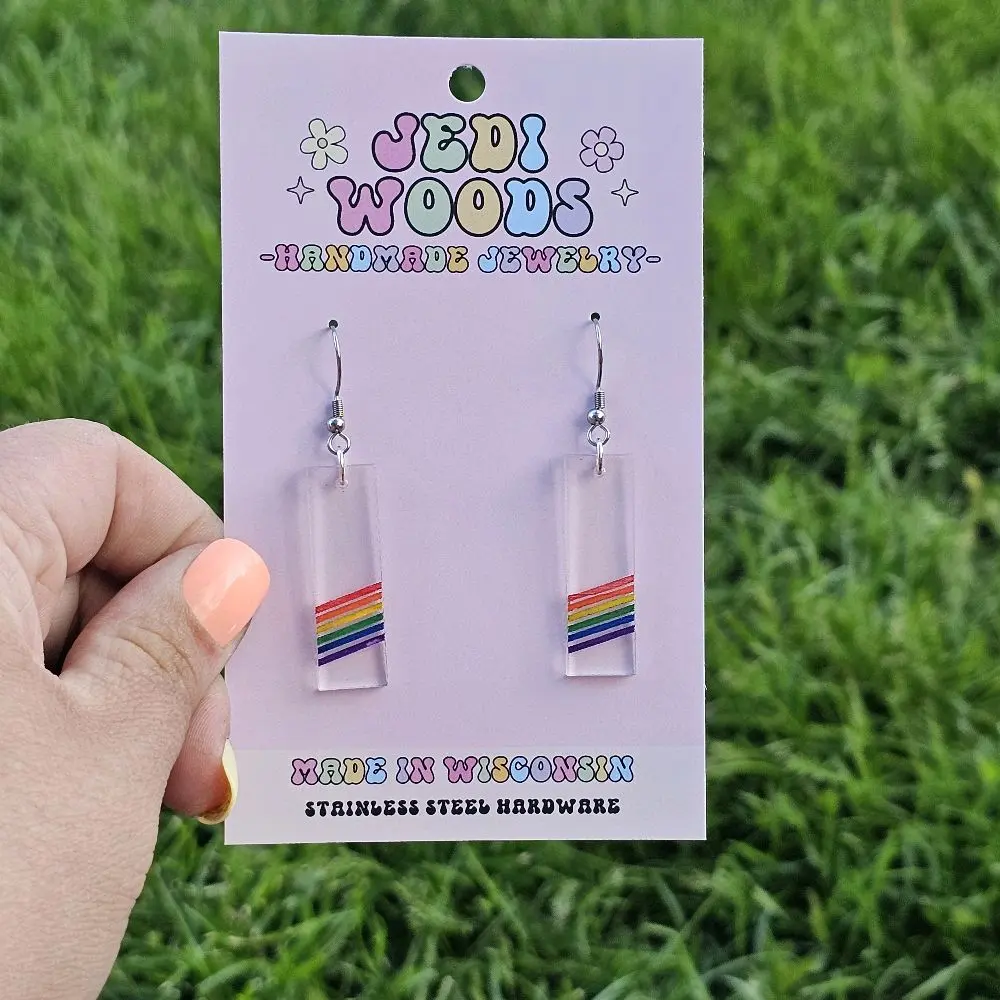 Subtle Rainbow Pride Bar Earrings with High-Quality Clear Acrylic and Stainless Steel Fishhooks