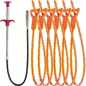 6+1 Hair Drain Clog Remover Tool Set - Anti Clogging Drainage - Quickly Unclog Your Sink, Toilet, Tub & More!