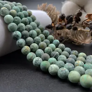 Natural Matte African Turquoise Gemstone Frosted Round Loose Beads For Jewelry Making Design DIY Unpolished Handmade Crafts Bracelet, Necklace, Earrings AAA Quality 15.5 Inches Long, Semi Precious Stone