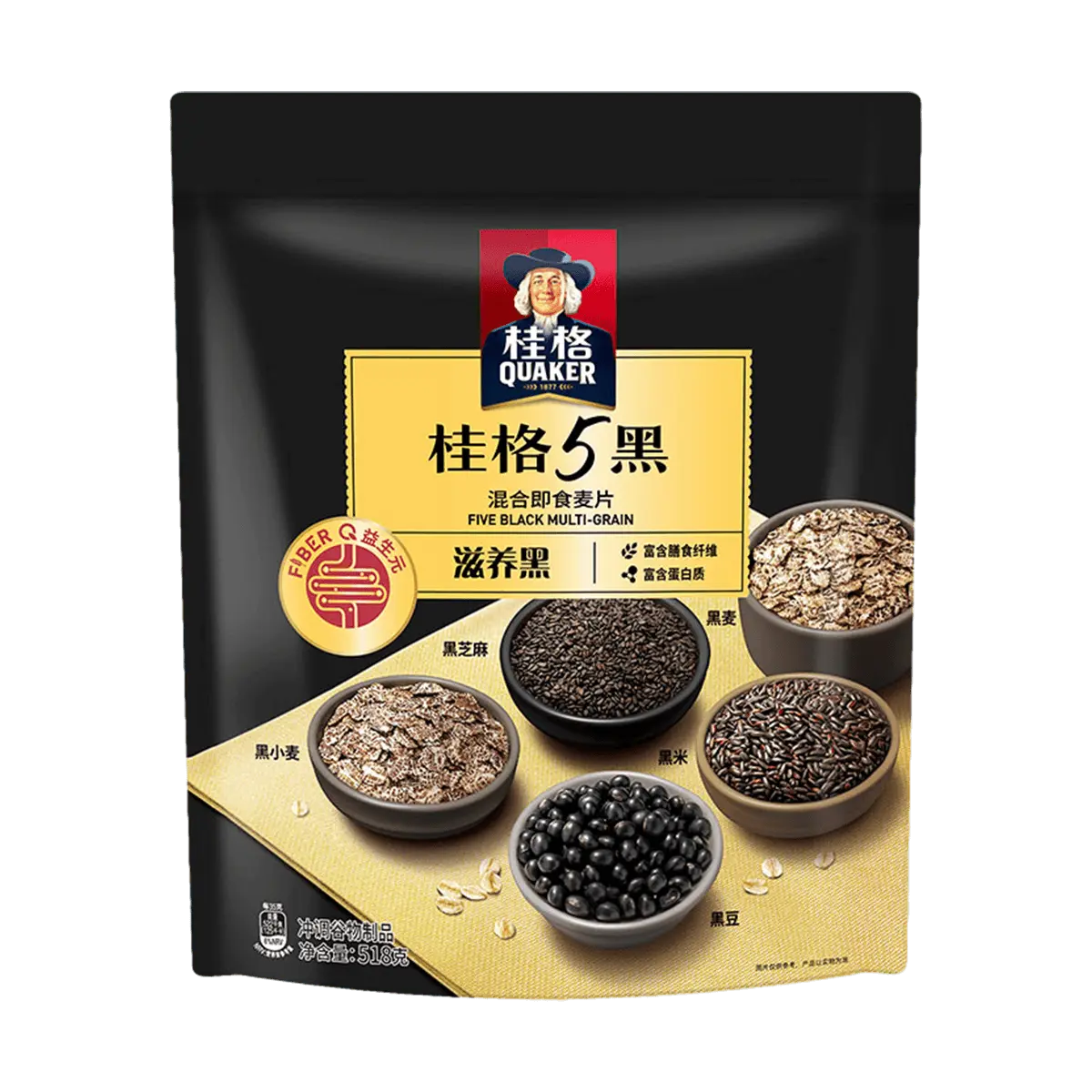 Quaker Instant 5 Black Grains Oatmeal Mix, 518g – Nutrient-Rich Black Superfoods (Sesame, Bean, Rice), No Cooking Needed, High Fiber Protein Breakfast for Busy Mornings