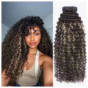 LUVME 100% Virgin Human Hair Extensions 135g/Pack Straight, Deep wave, Golden-brown,Balayage Clip-In