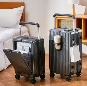 【SAIKIT】Wide Handle Suitcase | Premium Wide Handle Suitcase Multi-function Travel Case bags Luggage with Front Open Laptop Compartment USB Charging Port Lock for Easy Carry 20/24inch for Business Trips & Travel-6608