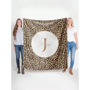 Personalized Leopard Print Initial &Name Fleece Blanket, Custom Name Gift For Mom/Dad, Friends & Couples Birthday Gift, Breathable, Lightweight, Washable, Cute, Love, Warm, Cozy, Soft, Comfortable