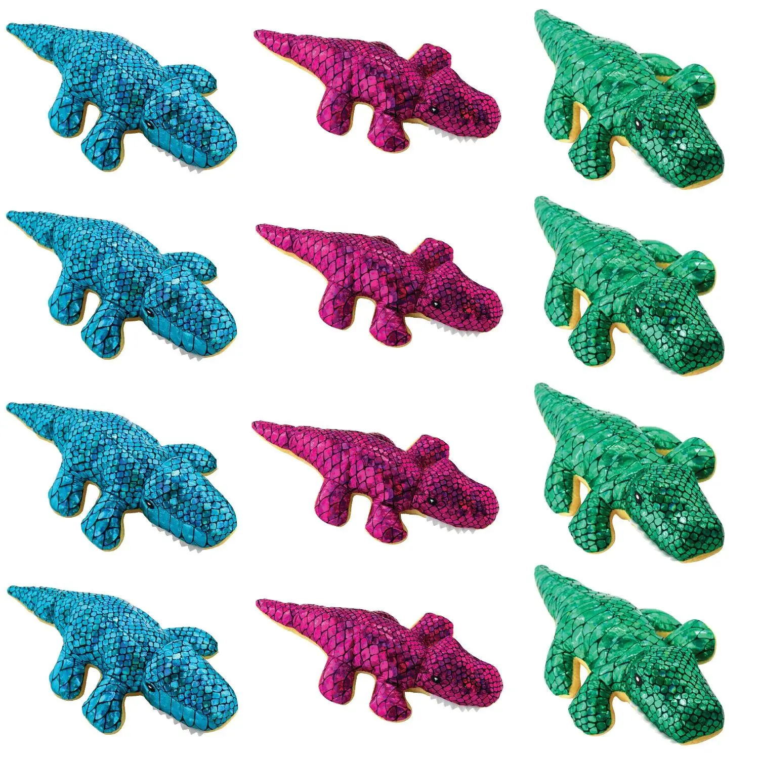 9" Metallic Scales Blue, Green & Pink Stuffed Alligators - 12 Pc.
