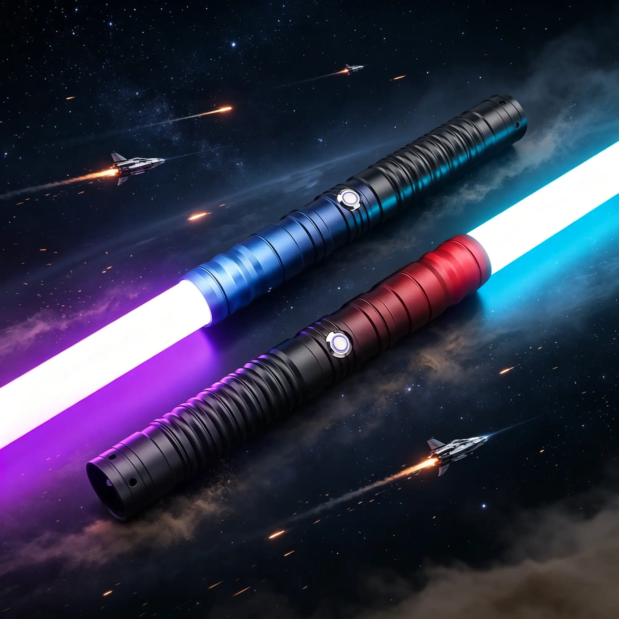 TXQ 2-in-1 Double-Bladed RGB LED Dueling Lightsaber - Rechargeable Battery, Gesture Control, Aluminum Alloy Hilt, Polycarbonate Blade, Smooth Swing, Multi-Light Effects, Ultra-Durable for Heavy Dueling, Kids' Toy Sword (Batteries Included)