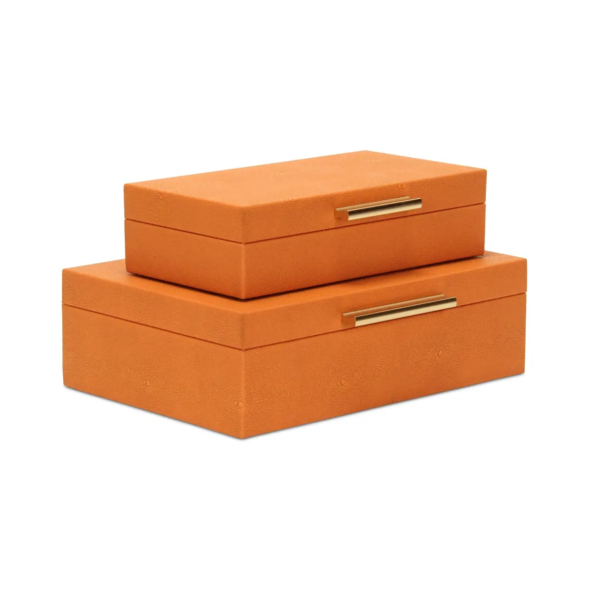 Cheungs 5824-2OR Lusan Rectangular Wood Decorative Storage Box Set, Orange Faux Shagreen Home Organiser, Organizer Storage Boxes, All-Purpose Storage Boxes