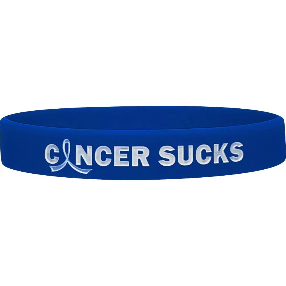 Cancer Sucks Silicone Support Wristband - Blue Ribbon for Colon Cancer