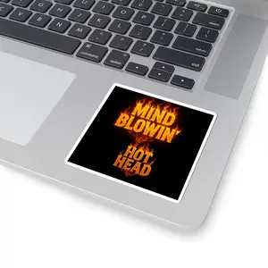 Mind Blowin' Hot Head Sticker — Fiery Typography Kiss-Cut Decal