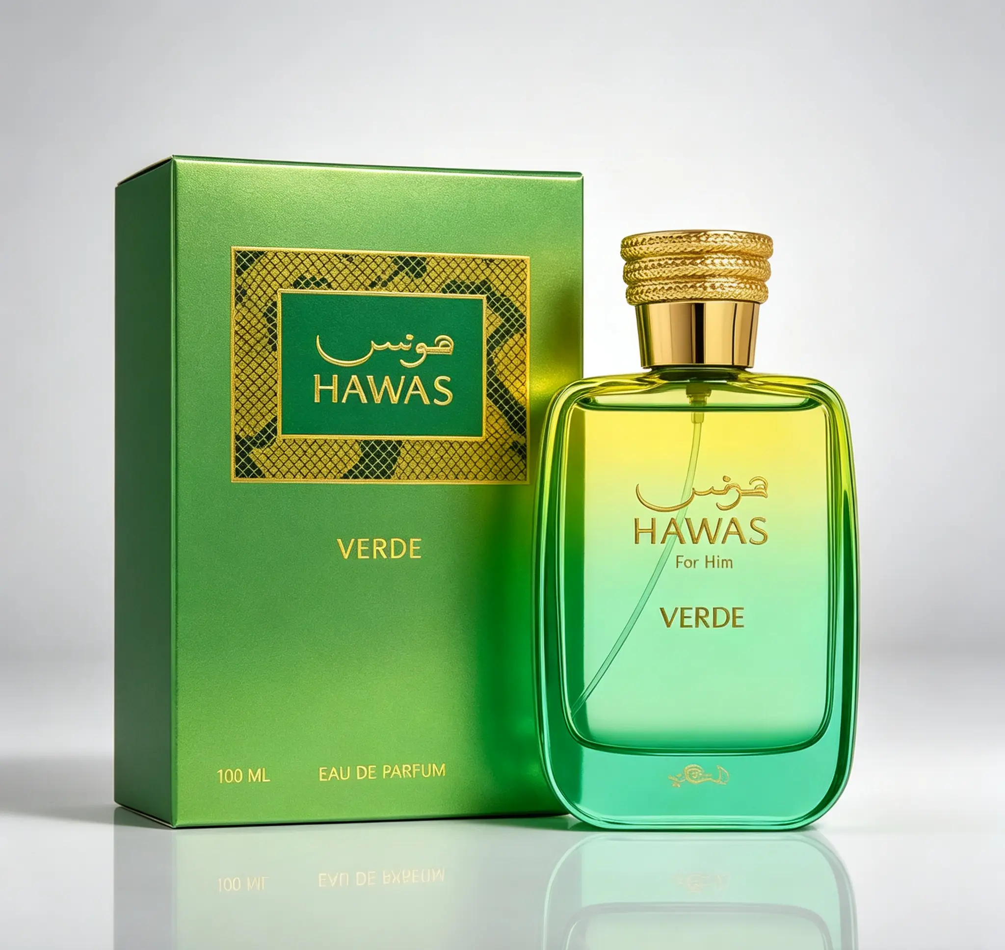 Hawas For Him Verde EDP 3.38 fl.oz 100ml｜Men’s Long‑Lasting Fresh Green Masculine Perfume｜Eau de Parfum Spray For Daily & Evening Wear For Him