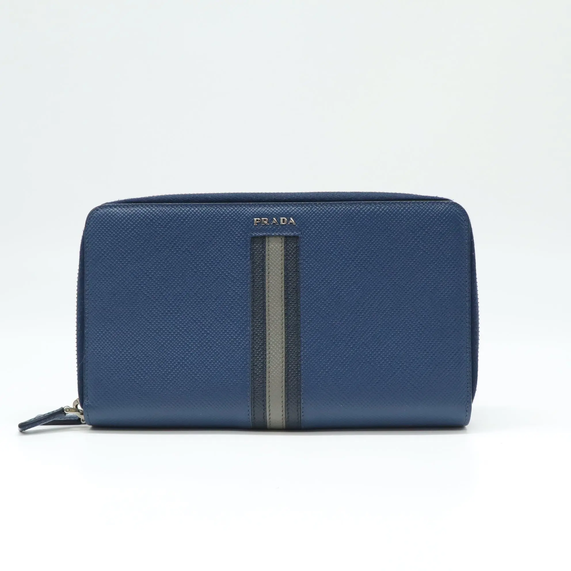 Pre-owned PRADA Leather Small Leather Goods Saffiano Stripe Zip Around Wallet W21723