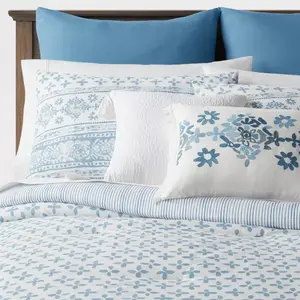 Threshold 8-Piece Comforter Set Percale Floral Block by, Light Blue, Queen