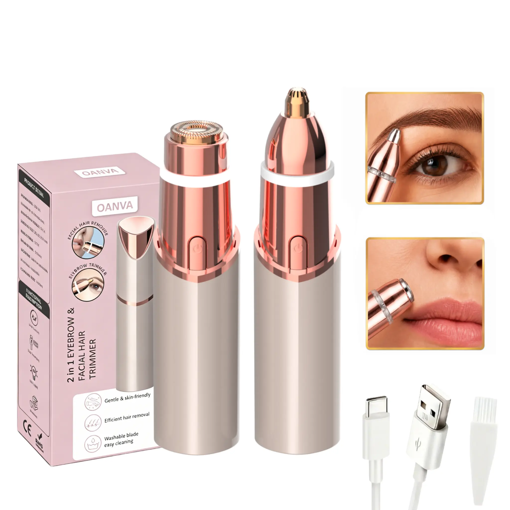 OANVA 2 in 1 facial & eyebrow hair trimmer for Women, Rechargeable Face Razor, Lip & Peach Fuzz Remover, Precision Eyebrow Shaper, Portable Painless Hair Removal Tool.SummerWins  DealsForYouDays,summerhairstyles