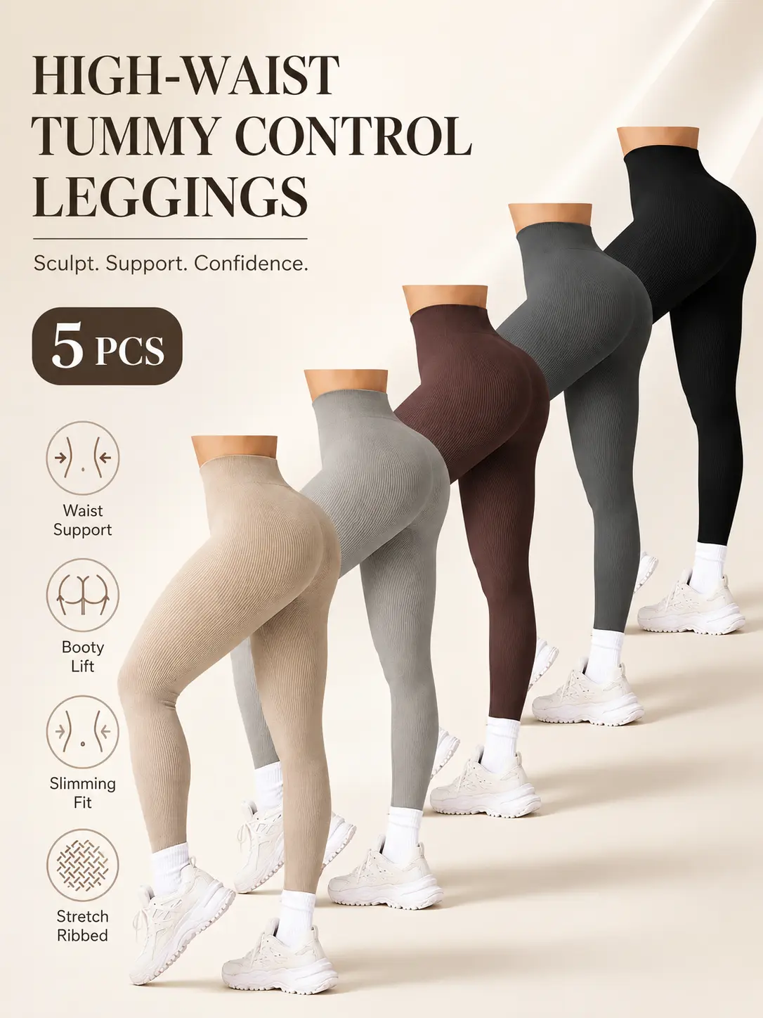Women’s 3-Pack Ribbed Seamless Leggings, High-Waisted High-Stretch Workout Yoga Pants for Gym, Running & Daily Wear Black Fit, Everyday, Fabric Casual Athletic Lightweight Elastic