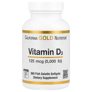 California Gold Nutrition Vitamin D3, 125 mcg (5,000 IU), 360 Fish Gelatin Softgels