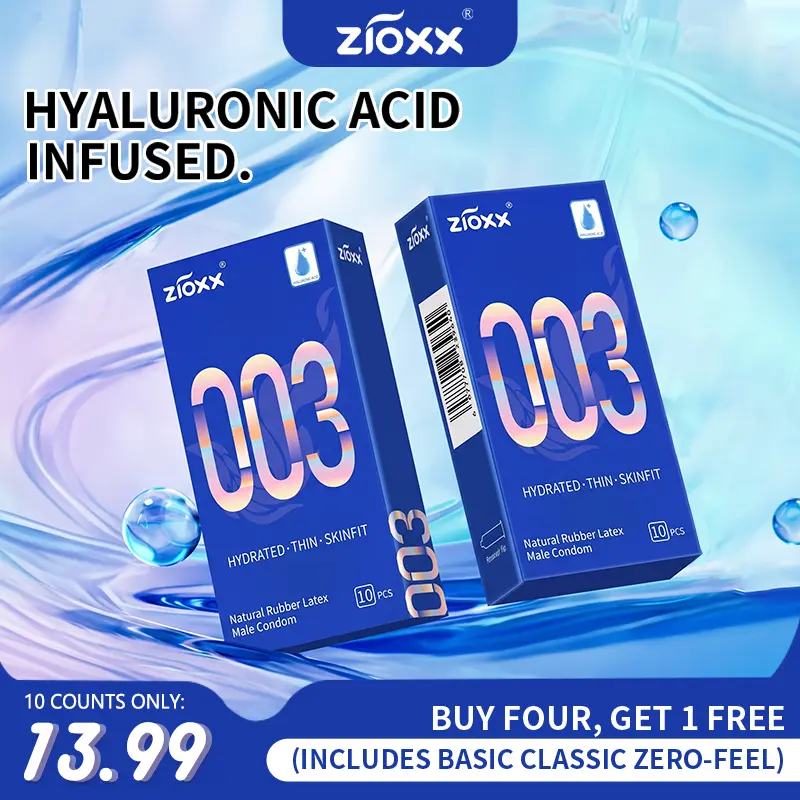 【ZIOXX 003】Ultra Thin Condoms for Men, Hyaluronic Acid Lubricated, Skinfit Natural Latex, 10 Count Healthcare Bathroom Sensitive Gentle Soft