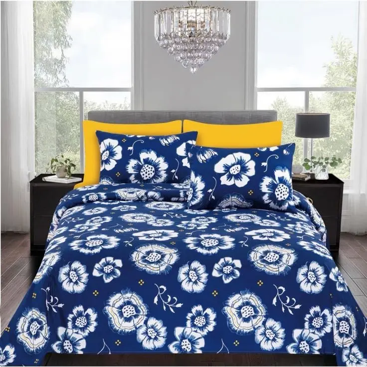 6 pcs Bedsheets with Turquoise Floral Design for Modern Bedroom Decor