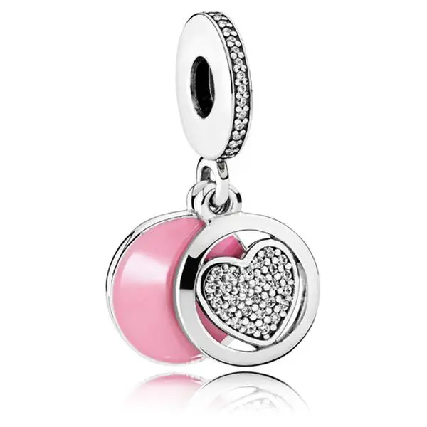 PANDORA Silver Heart Dangle Playful Charm - Pink Enamel 792149EN24, Charms & Pendants, Sweet Engraving Design, Perfect Gift for a Friend