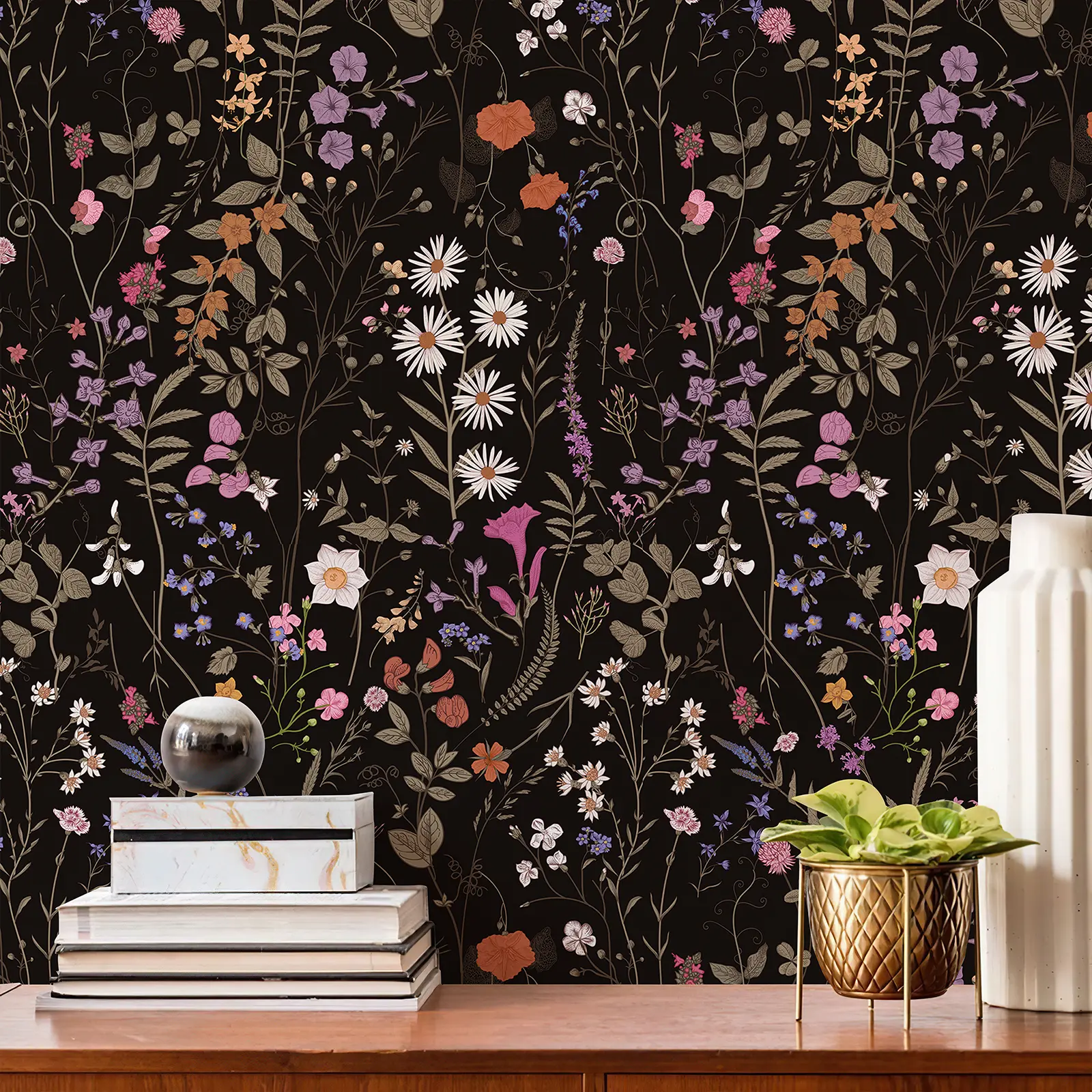 JiffDiff Floral Wallpaper Peel and Stick Farm Floral Wall Wallpaper, Wildwood Wallpaper Daisy Self Adhesive Stick On Wallpaper Wall Stick Removable Wallpaper (Mustard)