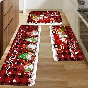 1/2/3pcs Christmas Kitchen Mats, Santa Gnome Mat, Truck Mat, Snowflake Decor, Flannel Rug For Hallway, Bedroom, Living Room, Dining Room, Bathroom, Entryway quick drying bathroom mat decorative area rug indoor area Floral Washable Rug Boho Floral Rug