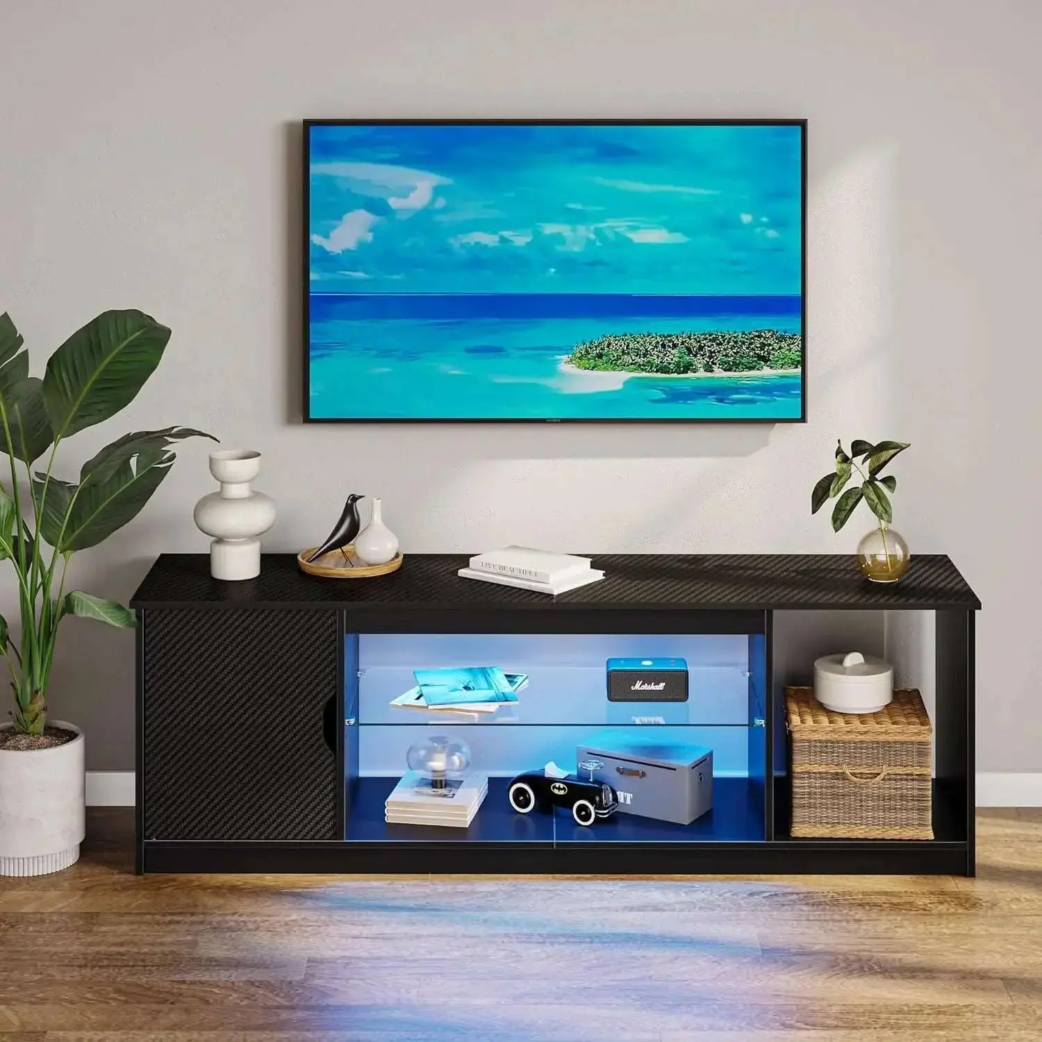 Bestier 58in TV Stand Furniture - LED Entertainment Center with Cabinet, Fits 65in TV, Compatible with PS5, Entertainment Tv Stand