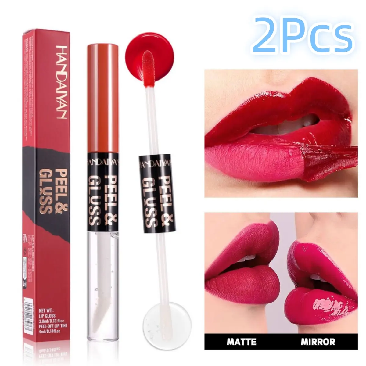 HANDAIYAN 2Pcs Peel Off Lipstick & Moisturizing Lip Oil, 2-in-1 Matte + Mirror Lip Tint Waterproof Highly Pigmented Smooth Lip Gloss Long Lasting Lip Stain for Daily Makeup Cosmetic Glossy Moisturizer Hydrating Moisture Hydrate