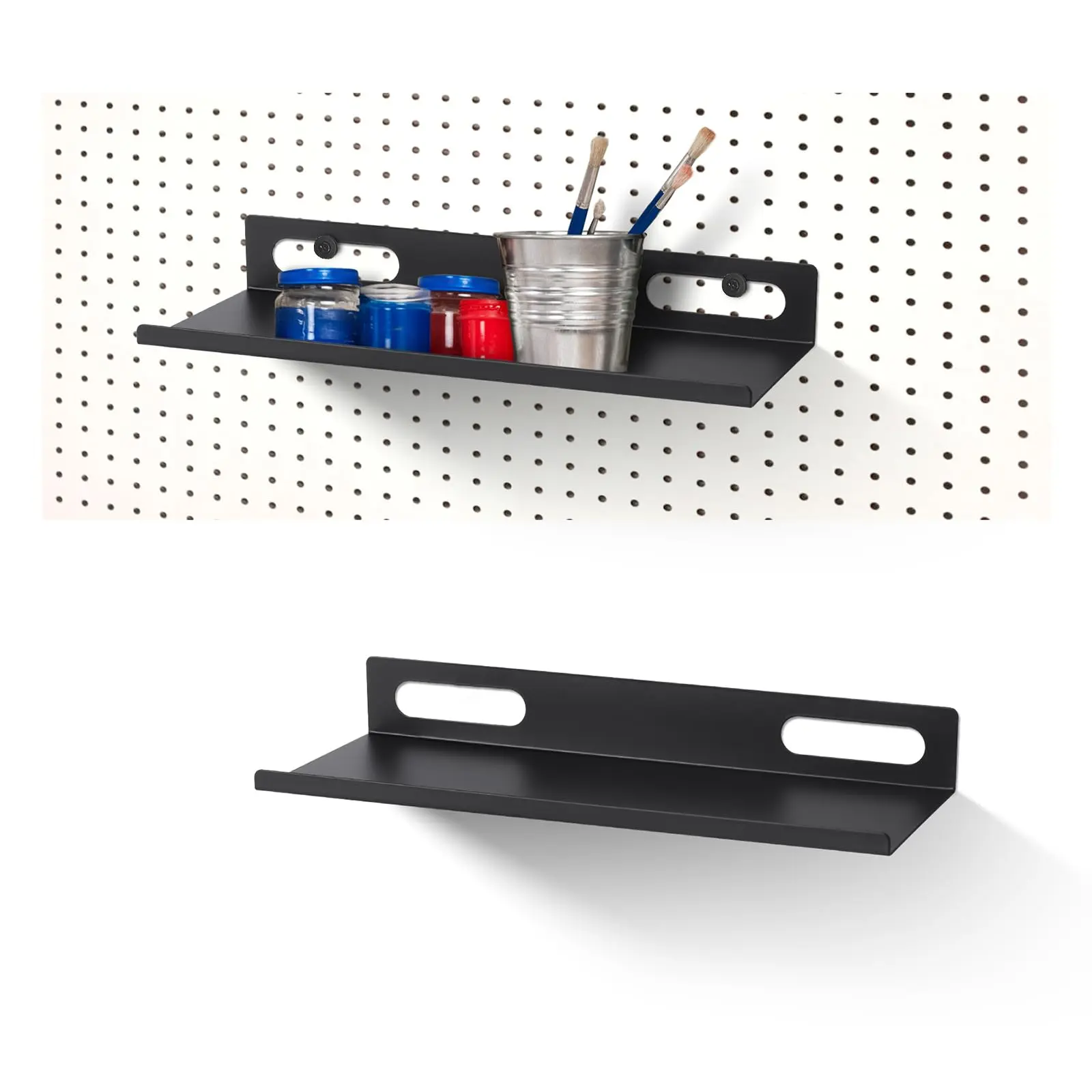 Metal Pegboard Shelf Set - 2pack 11.7" Peg Board Shelving Racks Black Accessories Display Trays Tool Tiered Shelves For Office Craft Garage Kitchen Bathroom Organization System (medium)
